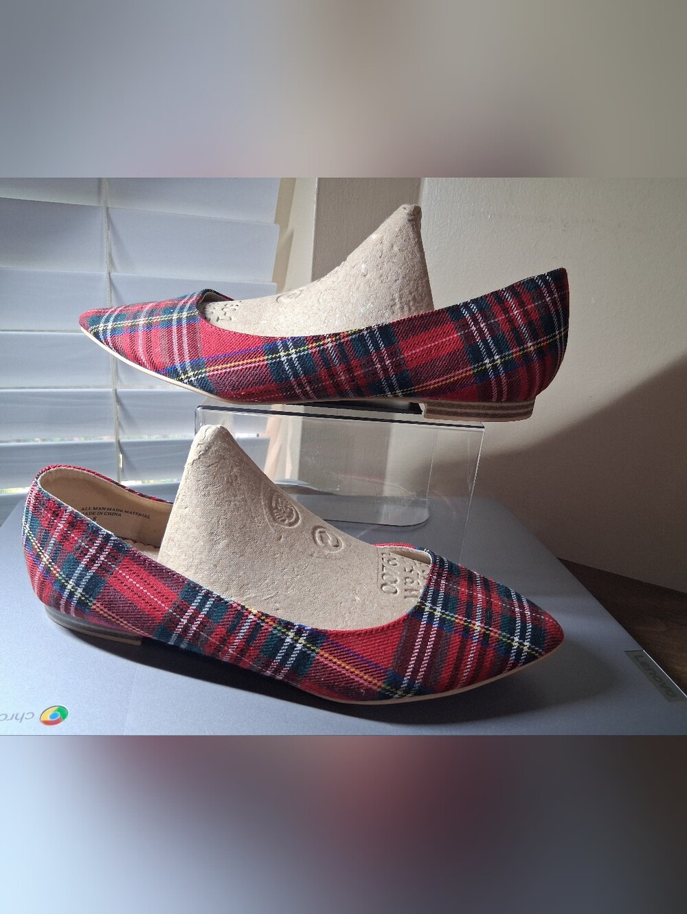 Isaac Mizrahi New York Red Plaid d'Orsay Flats Sz 8 NWOT Holiday